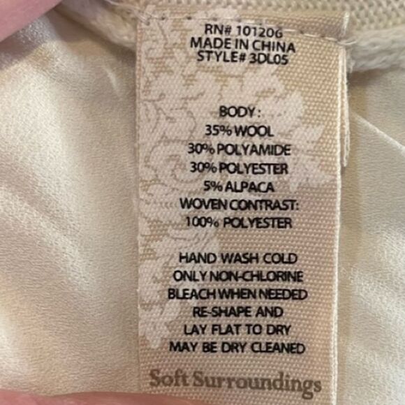 SOFT SURROUNDINGS Sirena Wool Alpaca Sweater Pullover Cream Women’s MP - Picture 5 of 5